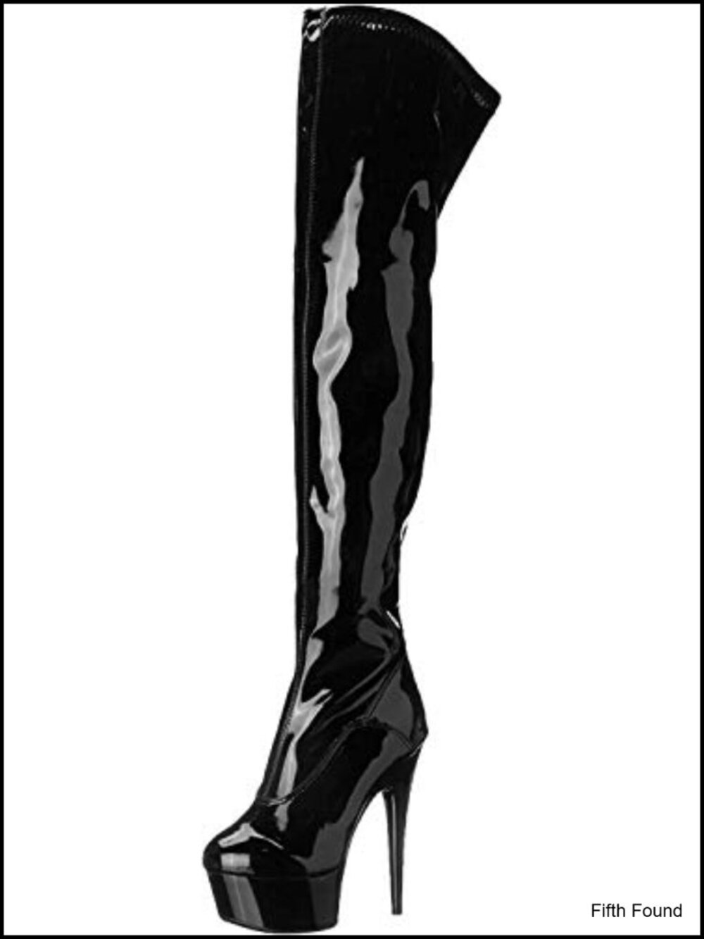Thigh-High Stretch Patent Platform Boots 6" Heel Closed Toe